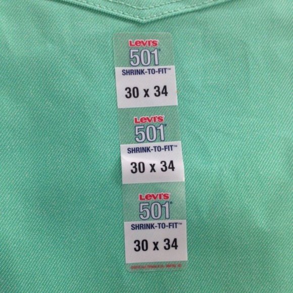 Levi 501 Straight Shrink Fit Raw Unwashed Denim Jeans Pastel Green Barbiecore - Picture 6 of 7